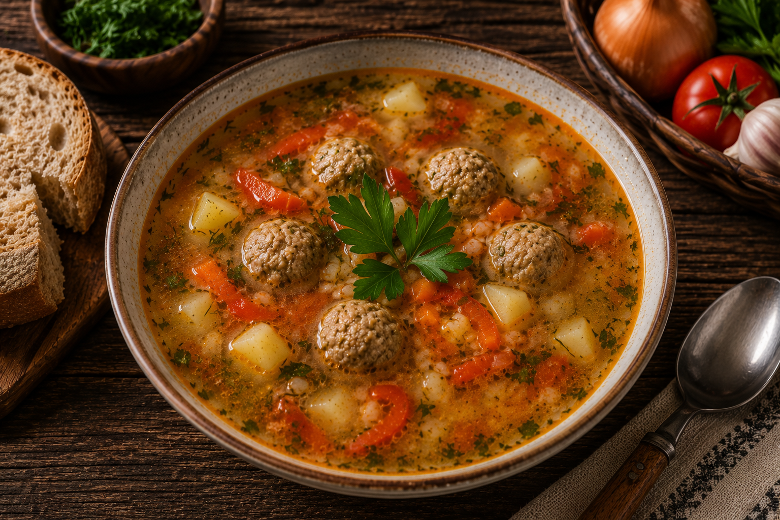 Ciorba de Perisoare (Romanian Meatball Soup)