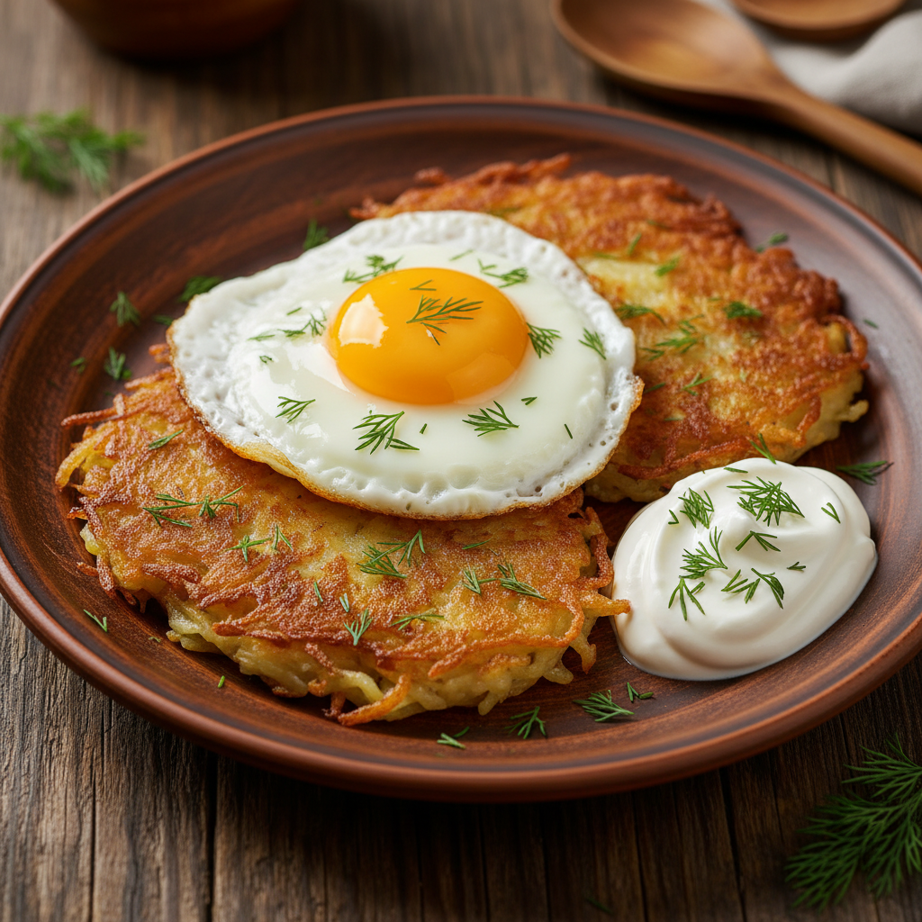 Deruny z Yaitsem (Potato Pancakes with Fried Egg)