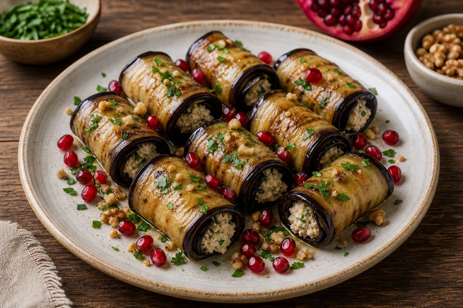 Eggplant Rolls with Cheese and Walnuts (Badrijani-Style Rolls)