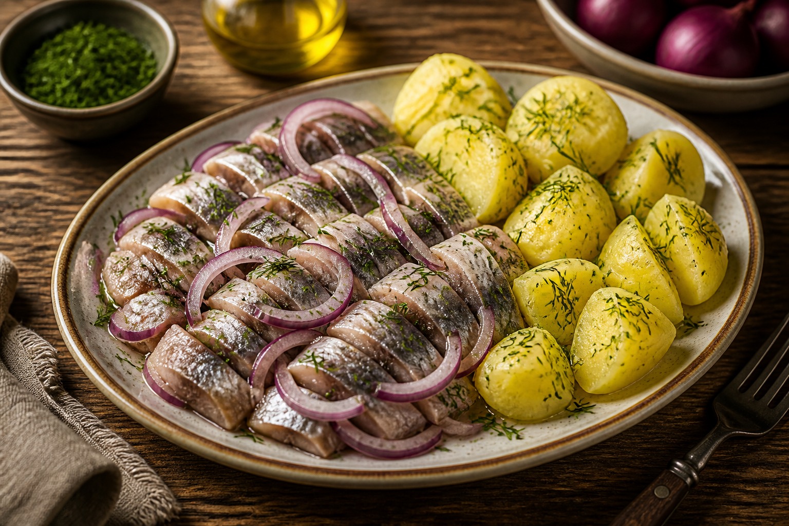 Herring with Onion and Boiled Potatoes (Selyodka s Kartoshkoy)