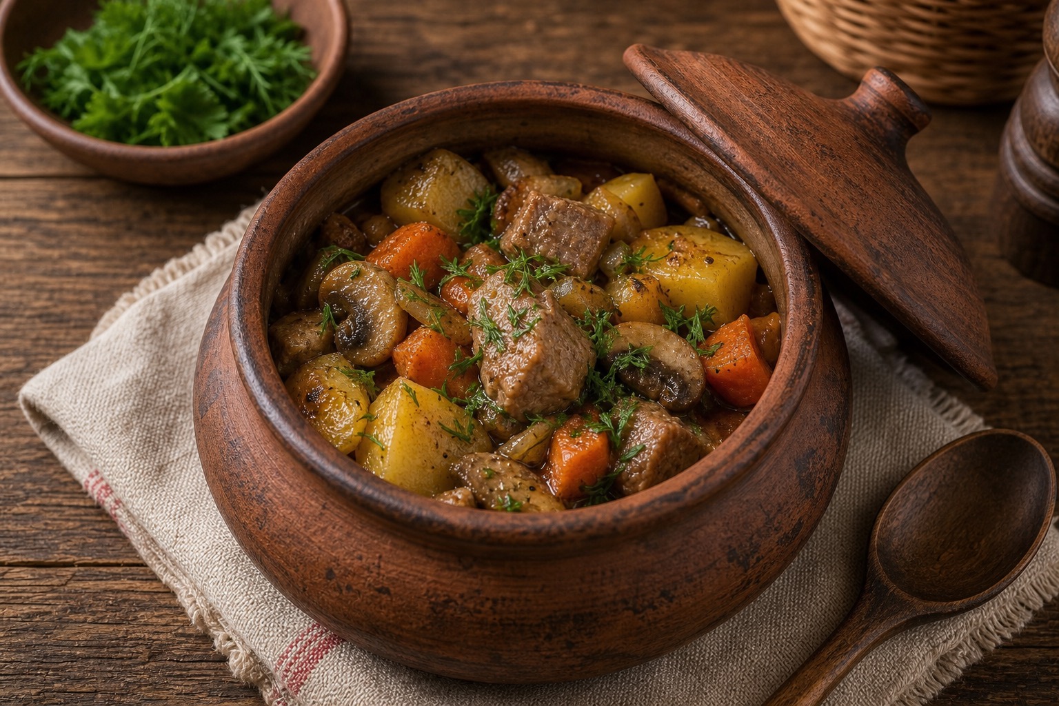Home-Style Roast in a Pot (Zharkoe v Gorshochke)