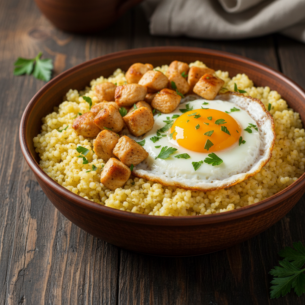 Kasha z Kurkoyu i Yaitsem (Savory Millet Porridge with Chicken and Egg)
