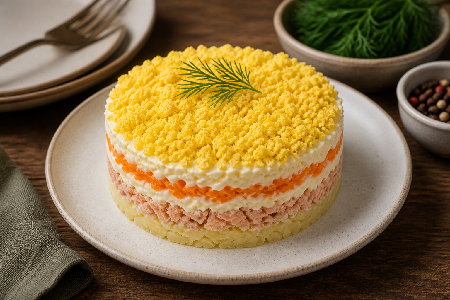 Mimosa Layered Fish Salad (Salat Mimosa)