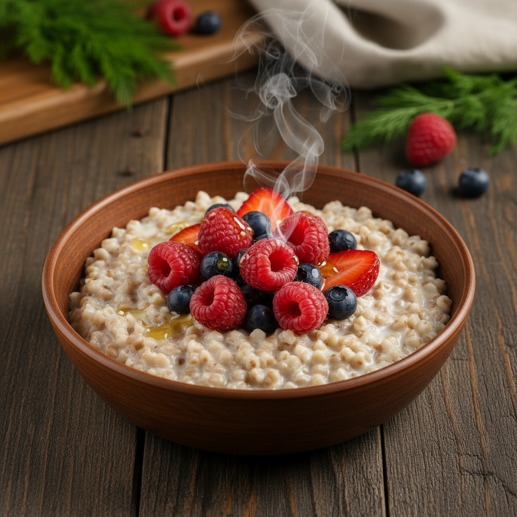 Molochna Hrechka z Yagodamy (Creamy Buckwheat with Berries)