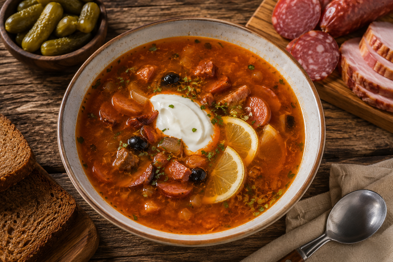 Solyanka (Cured Meat and Pickle Soup)