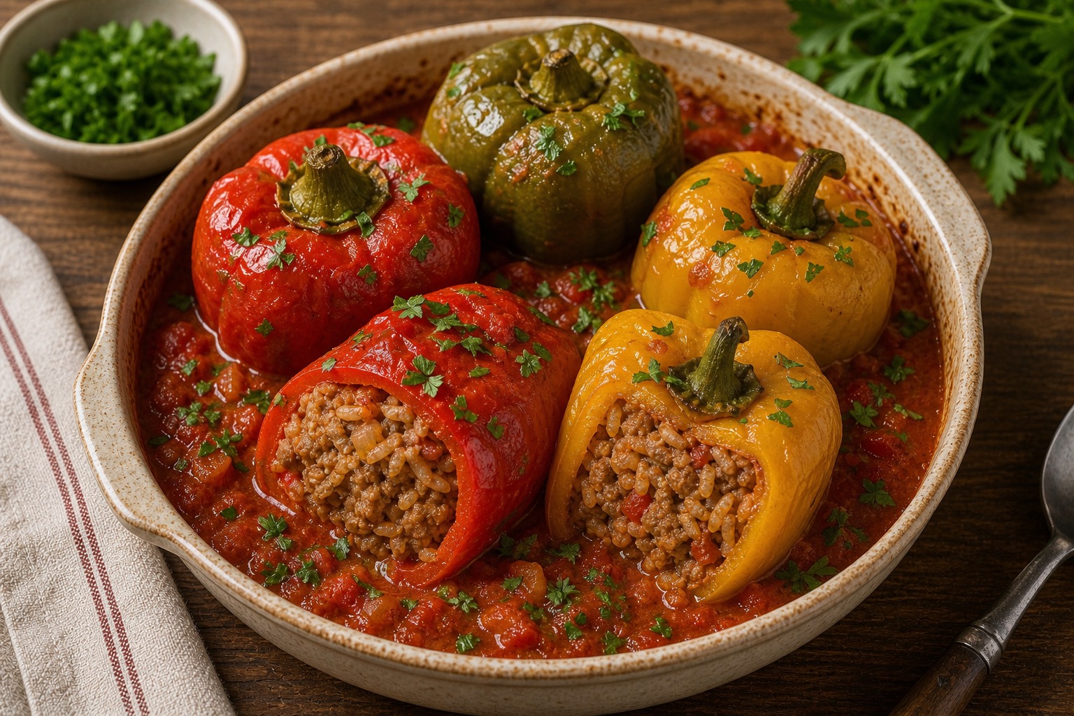 Stuffed Peppers with Rice and Meat (Farshirovannye Pertsy)