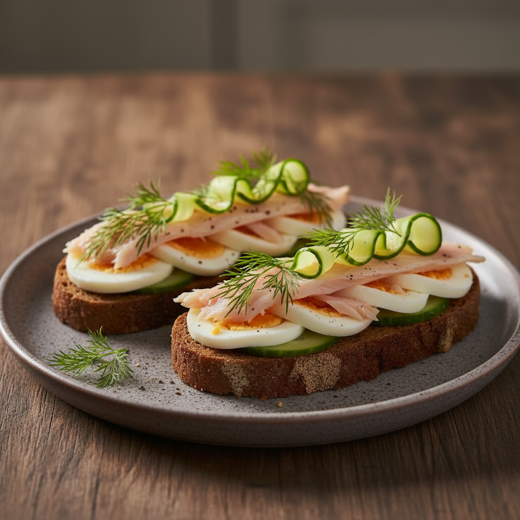 Tosty z Jajkiem i Wedzona Ryba (Open Rye Toast with Egg and Smoked Fish)